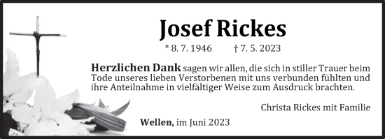 Traueranzeige von Josef Rickes von trierischer_volksfreund