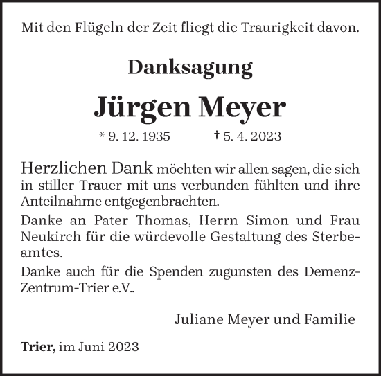 Traueranzeige von Jürgen Meyer von trierischer_volksfreund