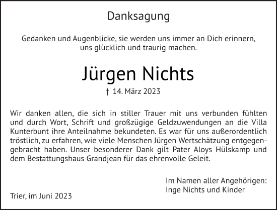 Traueranzeige von Jürgen Nichts von trierischer_volksfreund