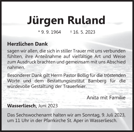 Traueranzeige von Jürgen Ruland von trierischer_volksfreund