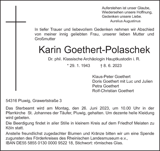 Traueranzeige von Karin Goethert-Polaschek von trierischer_volksfreund