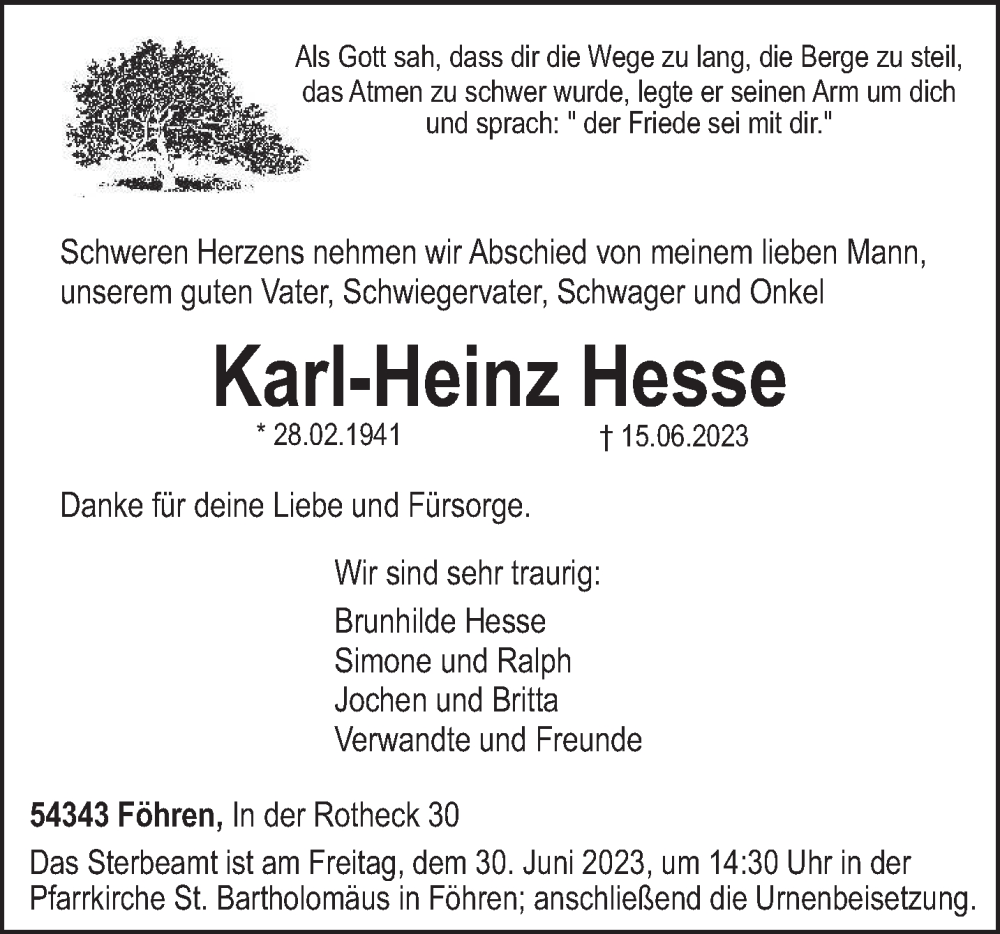  Traueranzeige für Karl-Heinz Hesse vom 24.06.2023 aus trierischer_volksfreund