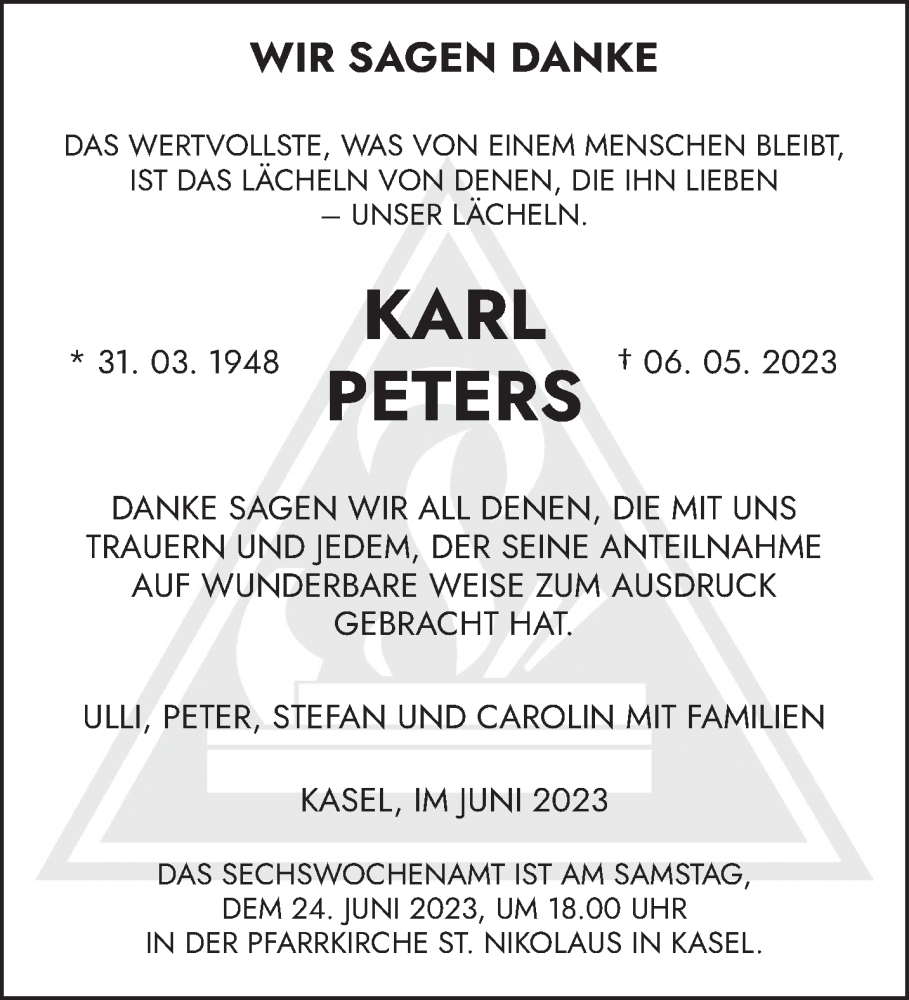  Traueranzeige für Karl Peters vom 17.06.2023 aus trierischer_volksfreund