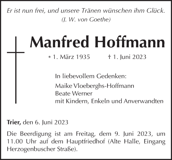 Traueranzeige von Manfred Hoffmann von trierischer_volksfreund