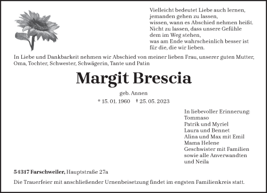Traueranzeige von Margit Brescia von trierischer_volksfreund