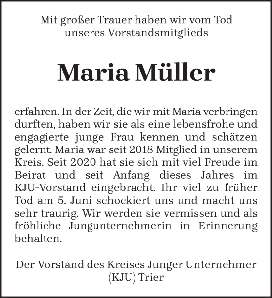 Traueranzeige von Maria Müller von trierischer_volksfreund