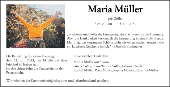 Traueranzeige von Maria Müller von trierischer_volksfreund