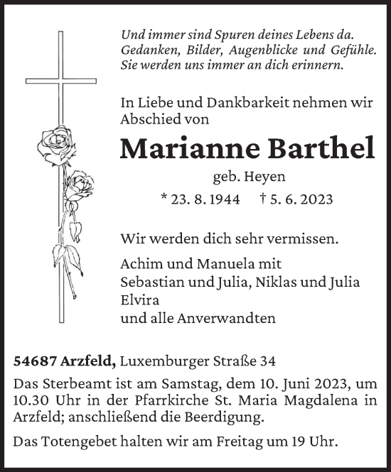 Traueranzeige von Marianne Barthel von trierischer_volksfreund