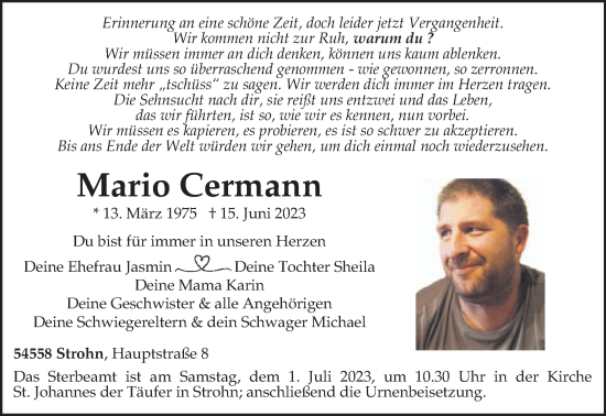 Traueranzeige von Mario Cermann von trierischer_volksfreund