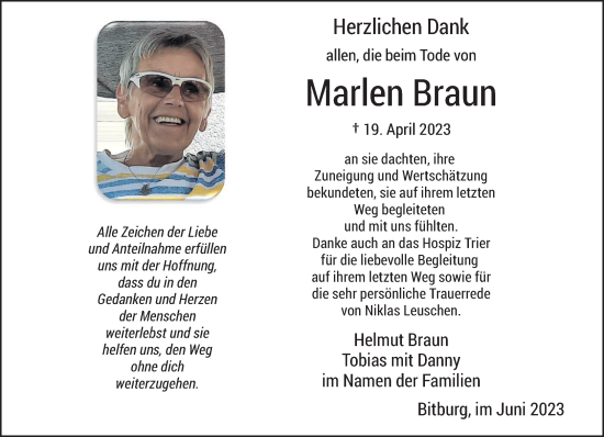 Traueranzeige von Marlen Braun von trierischer_volksfreund