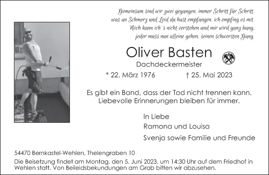Traueranzeige von Oliver Basten von trierischer_volksfreund
