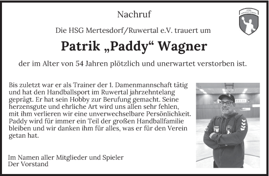 Traueranzeige von Patrik Wagner von trierischer_volksfreund