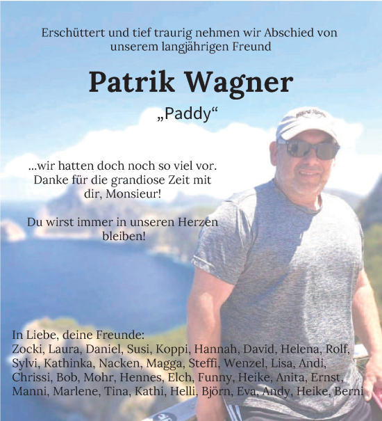 Traueranzeige von Patrik Wagner von trierischer_volksfreund