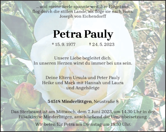 Traueranzeige von Petra Pauly von trierischer_volksfreund