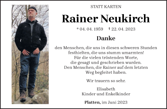 Traueranzeige von Rainer Neukirch von trierischer_volksfreund