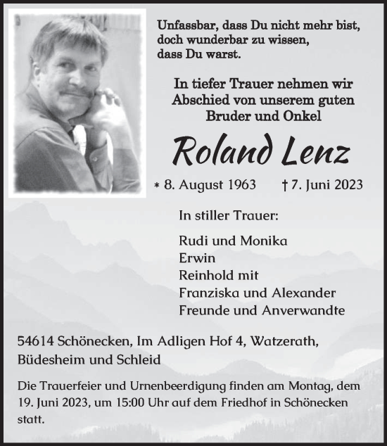 Traueranzeige von Roland Lenz von trierischer_volksfreund