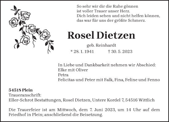 Traueranzeige von Rosel Dietzen von trierischer_volksfreund