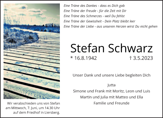 Traueranzeige von Stefan Schwarz von trierischer_volksfreund
