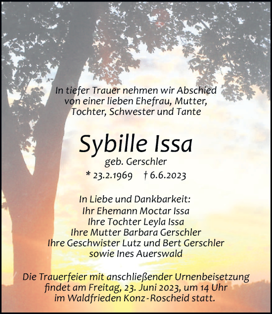 Traueranzeige von Sybille Issa von trierischer_volksfreund
