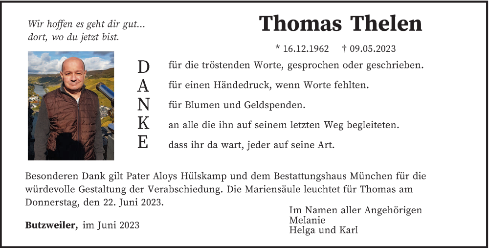 Traueranzeige für Thomas Thelen vom 17.06.2023 aus trierischer_volksfreund