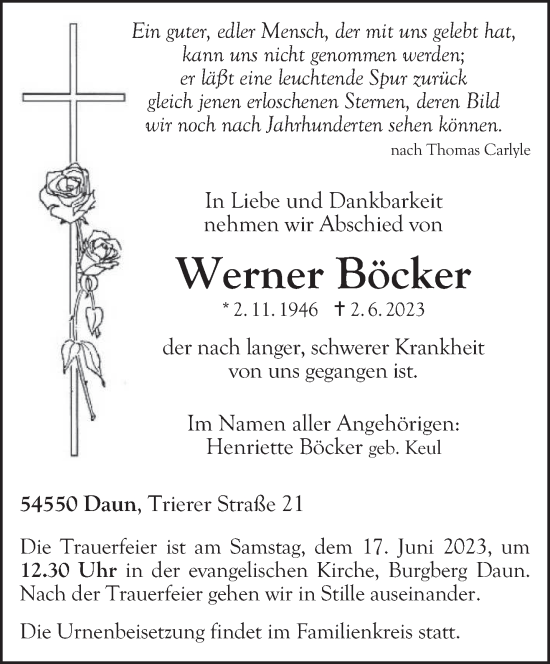 Traueranzeige von Werner Böcker von trierischer_volksfreund