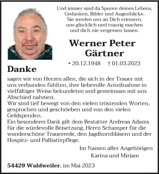 Traueranzeige von Werner Peter Gärtner von trierischer_volksfreund