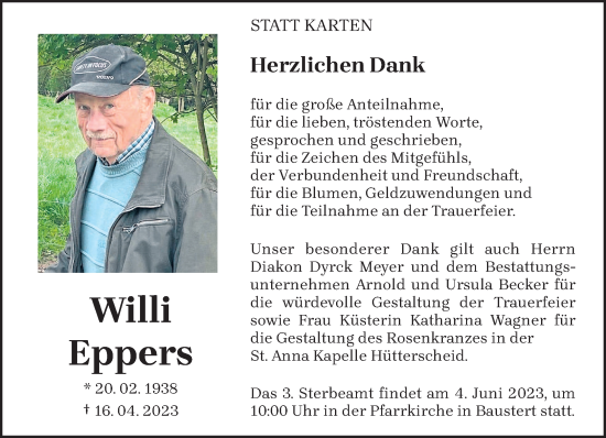 Traueranzeige von Willi Eppers von trierischer_volksfreund