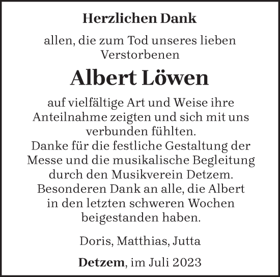 Traueranzeige von Albert Löwen von trierischer_volksfreund