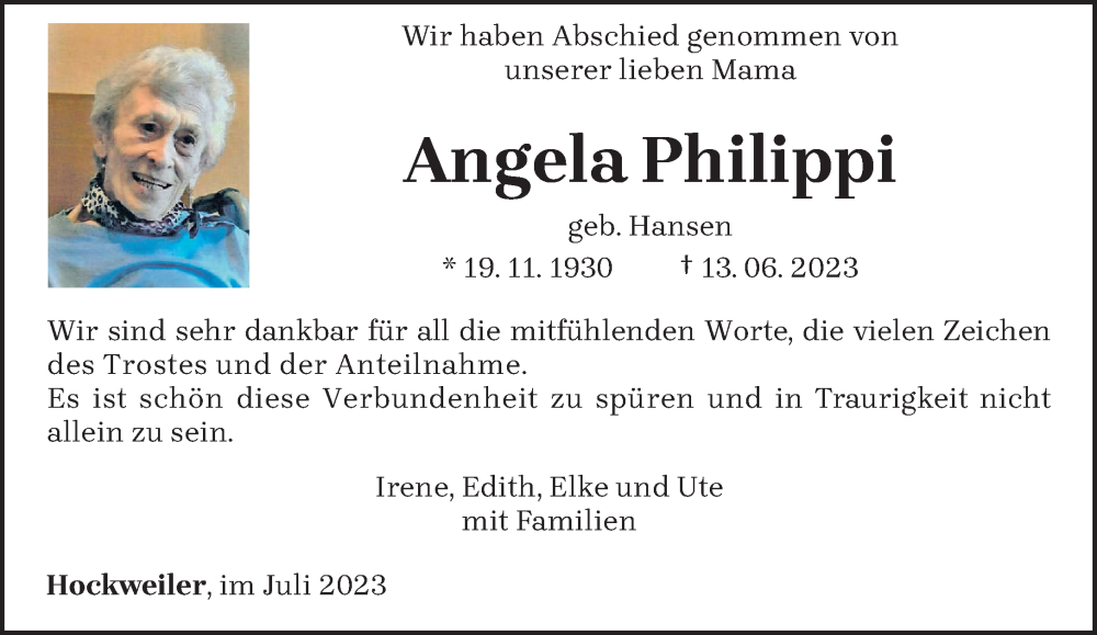  Traueranzeige für Angela Philippi vom 29.07.2023 aus trierischer_volksfreund