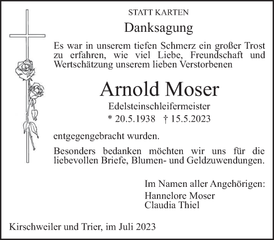 Traueranzeige von Arnold Moser von trierischer_volksfreund