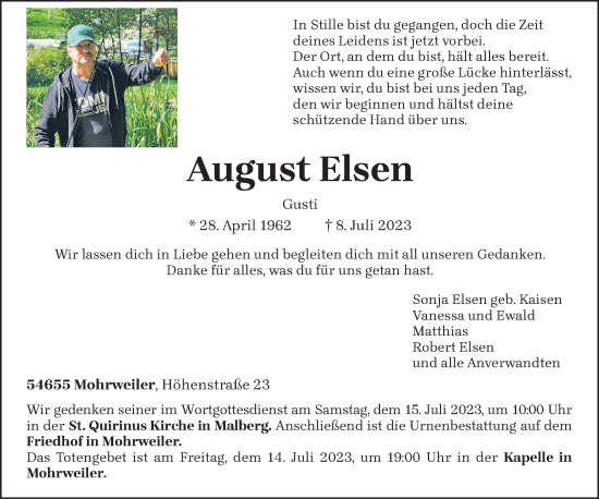 Traueranzeige von August Elsen von trierischer_volksfreund