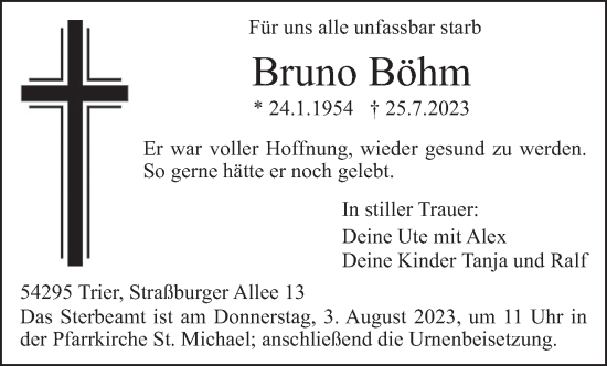Traueranzeige von Bruno Böhm von trierischer_volksfreund