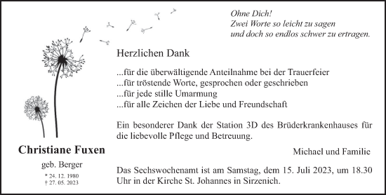 Traueranzeige von Christiane Fuxen von trierischer_volksfreund