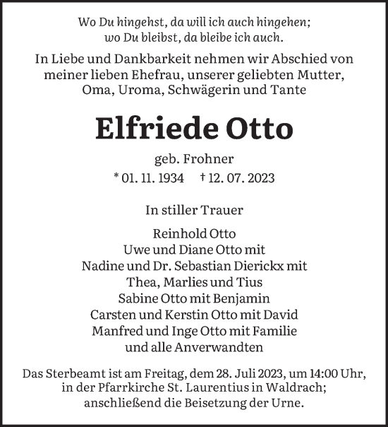 Traueranzeige von Elfriede Otto von trierischer_volksfreund