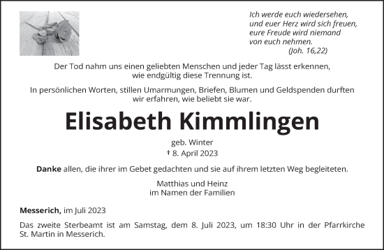 Traueranzeige von Elisabeth Kimmlingen von trierischer_volksfreund