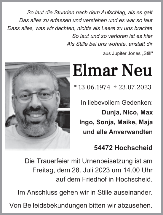 Traueranzeige von Elmar Neu von trierischer_volksfreund