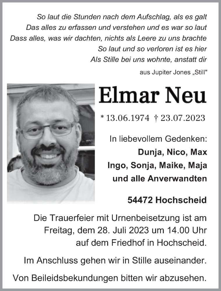  Traueranzeige für Elmar Neu vom 26.07.2023 aus trierischer_volksfreund