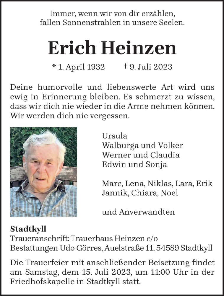  Traueranzeige für Erich Heinzen vom 12.07.2023 aus trierischer_volksfreund