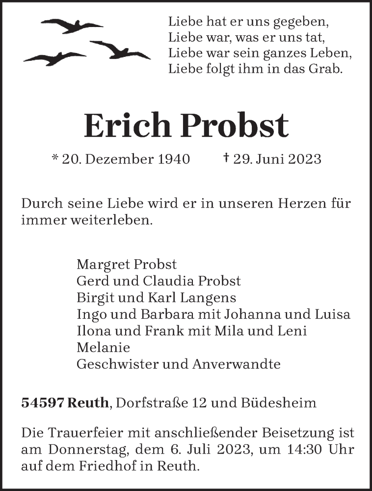  Traueranzeige für Erich Probst vom 03.07.2023 aus trierischer_volksfreund