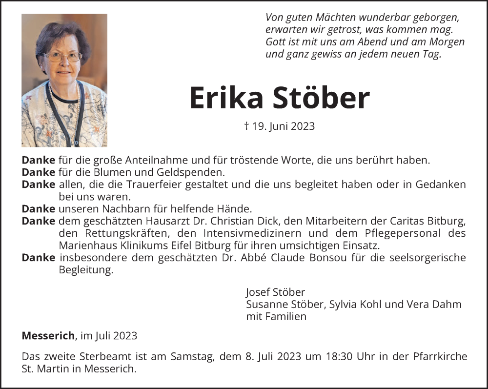  Traueranzeige für Erika Stöber vom 01.07.2023 aus trierischer_volksfreund