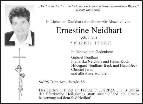 Traueranzeige von Ernestine Neidhart von trierischer_volksfreund
