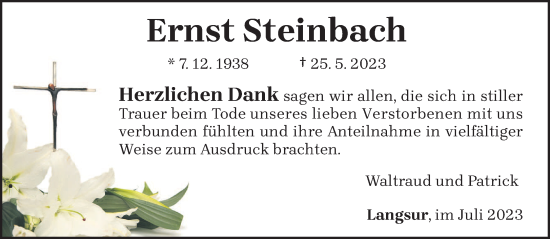 Traueranzeige von Ernst Steinbach von trierischer_volksfreund