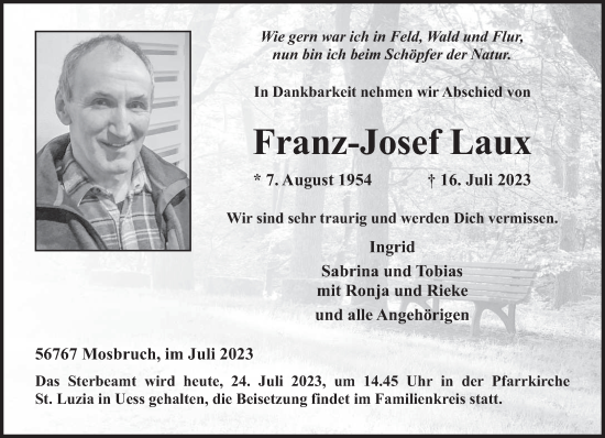 Traueranzeige von Franz-Josef Laux von trierischer_volksfreund
