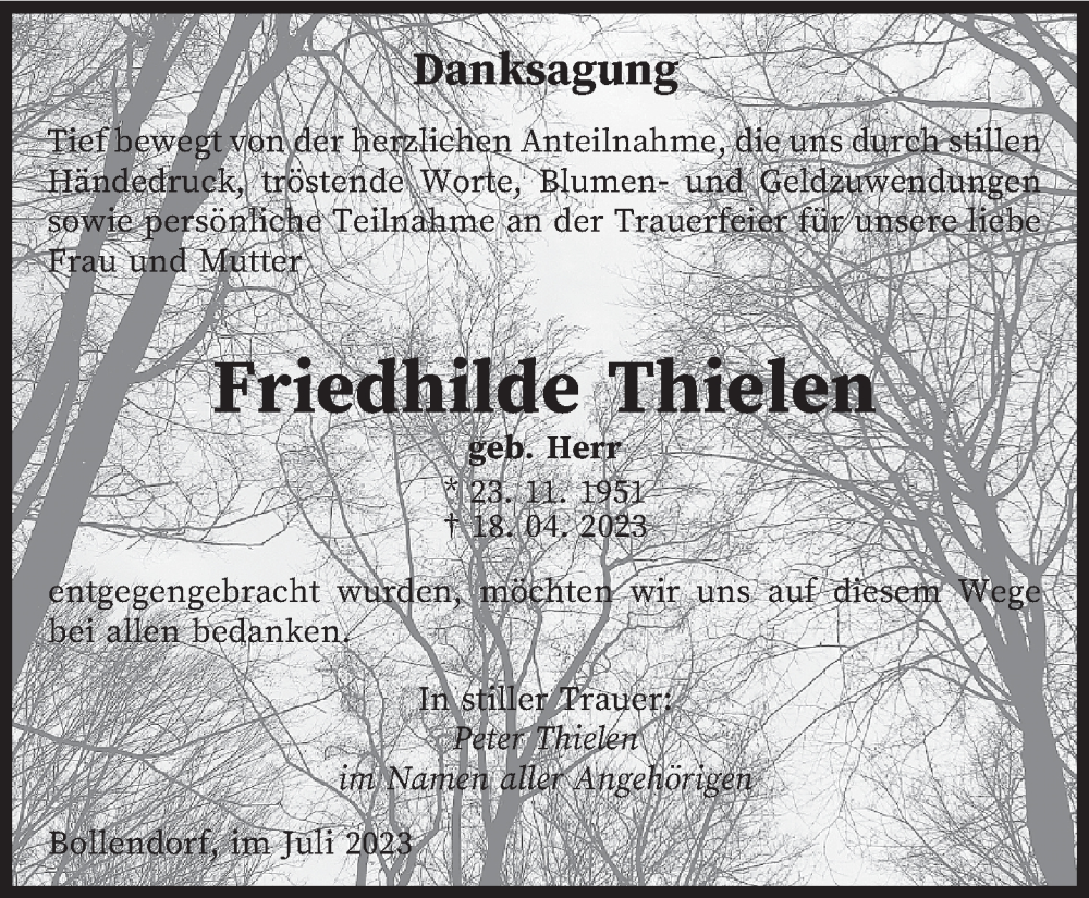  Traueranzeige für Friedhilde Thielen vom 15.07.2023 aus trierischer_volksfreund
