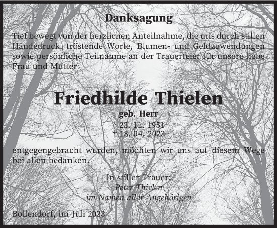 Traueranzeige von Friedhilde Thielen von trierischer_volksfreund