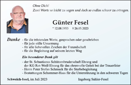 Traueranzeige von Günter Fesel von trierischer_volksfreund