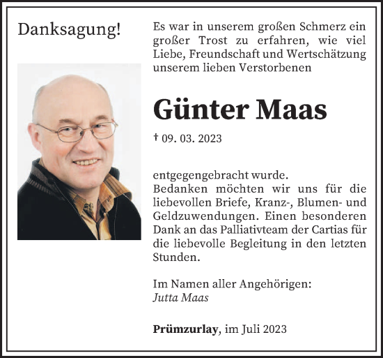 Traueranzeige von Günter Maas von trierischer_volksfreund