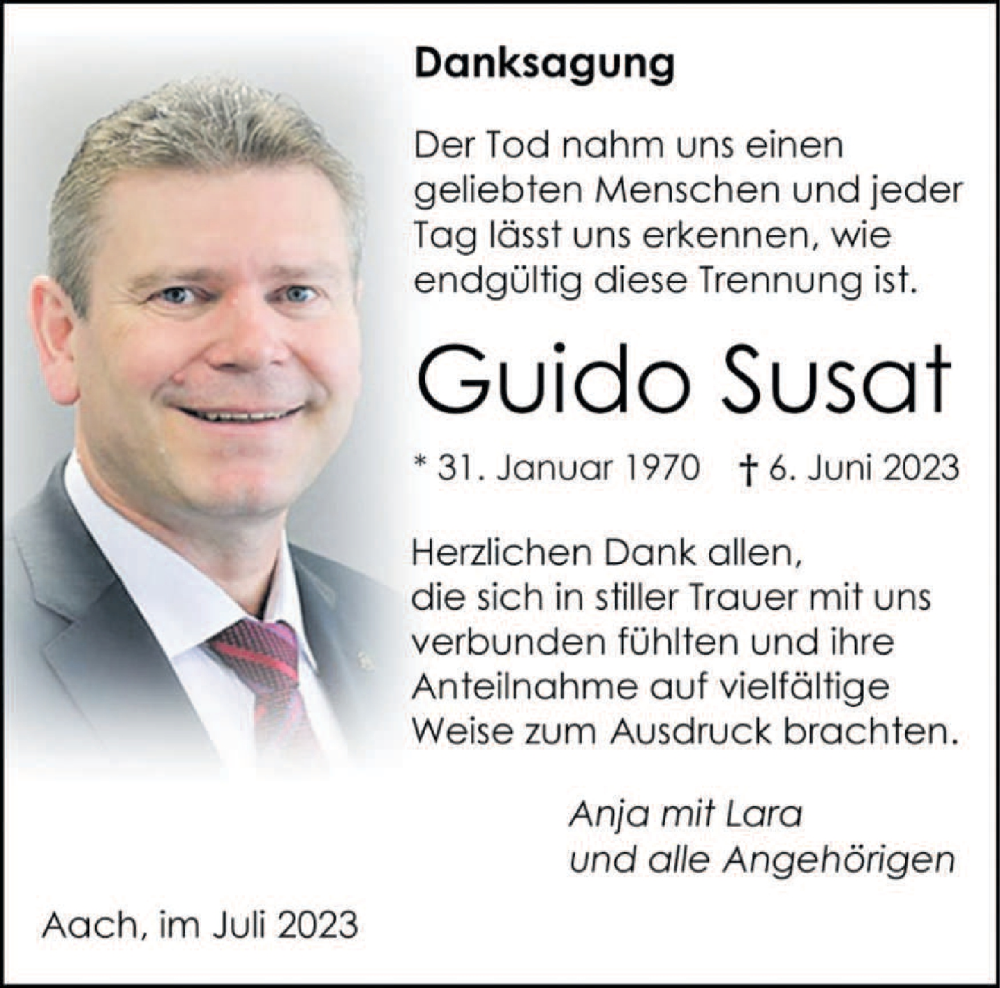 Traueranzeige für Guido Susat vom 15.07.2023 aus trierischer_volksfreund