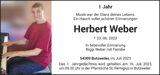 Traueranzeige von Herbert Weber von trierischer_volksfreund