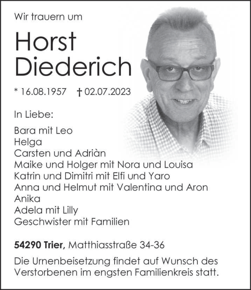  Traueranzeige für Horst Diederich vom 08.07.2023 aus trierischer_volksfreund